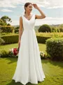 A-line V-Neck Graceful Sleeveless Floor-Length Chiffon Wedding Dresses