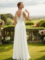 A-line V-Neck Graceful Sleeveless Floor-Length Chiffon Wedding Dresses