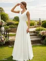 A-line V-Neck Graceful Sleeveless Floor-Length Chiffon Wedding Dresses