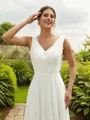A-line V-Neck Graceful Sleeveless Floor-Length Chiffon Wedding Dresses