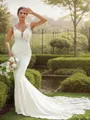 Sheath/Column V-Neck Refined Sleeveless Cathedral Train Stretch Crepe Wedding Dresses
