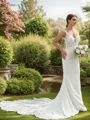Sheath/Column V-Neck Refined Sleeveless Cathedral Train Stretch Crepe Wedding Dresses