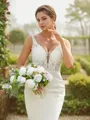 Sheath/Column V-Neck Refined Sleeveless Cathedral Train Stretch Crepe Wedding Dresses