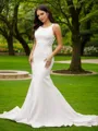 Sheath/Column Scoop Body-revealing Sleeveless Sweep Train Stretch Crepe Wedding Dresses