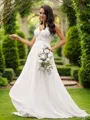 A-line V-Neck Chic Sleeveless Court Train Chiffon Wedding Dresses