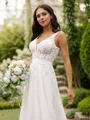 A-line V-Neck Chic Sleeveless Court Train Chiffon Wedding Dresses