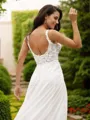 A-line V-Neck Chic Sleeveless Court Train Chiffon Wedding Dresses