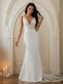 Sheath/Column V-Neck Second-skin Sleeveless Sweep Train Stretch Crepe Wedding Dresses