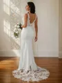 Sheath/Column V-Neck Second-skin Sleeveless Sweep Train Stretch Crepe Wedding Dresses