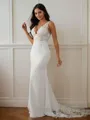 Sheath/Column V-Neck Second-skin Sleeveless Sweep Train Stretch Crepe Wedding Dresses