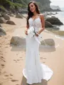 Sheath/Column V-Neck Sleeveless Sweep Train Va-va-voom Stretch Crepe Wedding Dresses