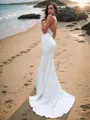 Sheath/Column V-Neck Sleeveless Sweep Train Va-va-voom Stretch Crepe Wedding Dresses