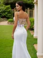 Sheath/Column V-Neck Va-va-voom Sleeveless Court Train Charmeuse Wedding Dresses