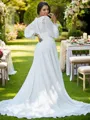 A-line V-Neck Long Sleeves Sweep Train Simple Chiffon Wedding Dresses