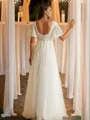 A-line V-Neck Flattering Short Sleeves Floor-Length Tulle Wedding Dresses