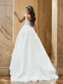 A-line V-Neck Sleeveless Sweep Train Glam Tulle Wedding Dresses