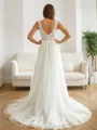 A-line V-Neck Beautiful Sleeveless Sweep Train Tulle Wedding Dresses