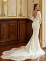 Sheath/Column V-Neck Graceful Long Sleeves Cathedral Train Stretch Crepe Wedding Dresses