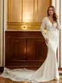 Sheath/Column V-Neck Graceful Long Sleeves Cathedral Train Stretch Crepe Wedding Dresses