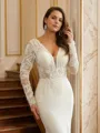 Sheath/Column V-Neck Graceful Long Sleeves Cathedral Train Stretch Crepe Wedding Dresses