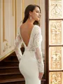 Sheath/Column V-Neck Graceful Long Sleeves Cathedral Train Stretch Crepe Wedding Dresses