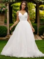Ball Gown V-Neck Dreamy Sleeveless Court Train Wedding Dresses