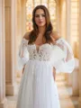 A-line Off-the-Shoulder Charming Long Sleeves Chapel Train Tulle Wedding Dresses