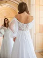 A-line Off-the-Shoulder Charming Long Sleeves Chapel Train Tulle Wedding Dresses