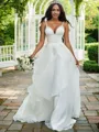 A-line V-Neck Sleeveless Sweep Train Organza Stunning Wedding Dresses