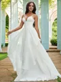 A-line V-Neck Sleeveless Sweep Train Organza Stunning Wedding Dresses