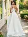 A-line V-Neck Sleeveless Sweep Train Organza Stunning Wedding Dresses