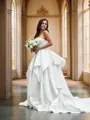 Ball Gown Strapless Cute Sleeveless Court Train Satin Wedding Dresses