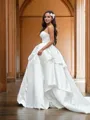 Ball Gown Strapless Cute Sleeveless Court Train Satin Wedding Dresses
