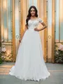 A-line Charming Scoop Short Sleeves Sweep Train Tulle Wedding Dresses
