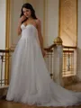 A-line Spaghetti Straps Beautiful Sleeveless Court Train Wedding Dresses