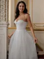 A-line Spaghetti Straps Beautiful Sleeveless Court Train Wedding Dresses