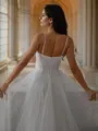 A-line Spaghetti Straps Beautiful Sleeveless Court Train Wedding Dresses