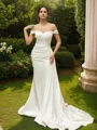 Sheath/Column Off-the-Shoulder Flattering Sleeveless Court Train Charmeuse Wedding Dresses