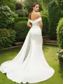 Sheath/Column Off-the-Shoulder Flattering Sleeveless Court Train Charmeuse Wedding Dresses