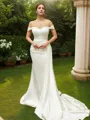 Sheath/Column Off-the-Shoulder Flattering Sleeveless Court Train Charmeuse Wedding Dresses