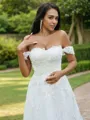 Chic A-line Off-the-Shoulder Sleeveless Sweep Train Lace Wedding Dresses