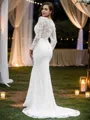 Sheath/Column V-Neck Long Sleeves Sweep Train Refined Lace Wedding Dresses