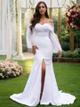 Sheath/Column Off-the-Shoulder Long Sleeves Sweep Train Stretch Crepe Show-stopping Wedding Dresses