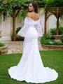 Sheath/Column Off-the-Shoulder Long Sleeves Sweep Train Stretch Crepe Show-stopping Wedding Dresses
