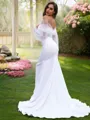 Sheath/Column Off-the-Shoulder Long Sleeves Sweep Train Stretch Crepe Show-stopping Wedding Dresses