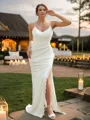 Sheath/Column V-Neck Chic Sleeveless Sweep Train Jersey Wedding Dresses