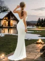 Sheath/Column V-Neck Chic Sleeveless Sweep Train Jersey Wedding Dresses