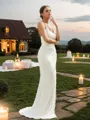 Sheath/Column V-Neck Chic Sleeveless Sweep Train Jersey Wedding Dresses