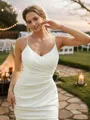 Sheath/Column V-Neck Chic Sleeveless Sweep Train Jersey Wedding Dresses