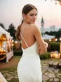 Sheath/Column V-Neck Chic Sleeveless Sweep Train Jersey Wedding Dresses
